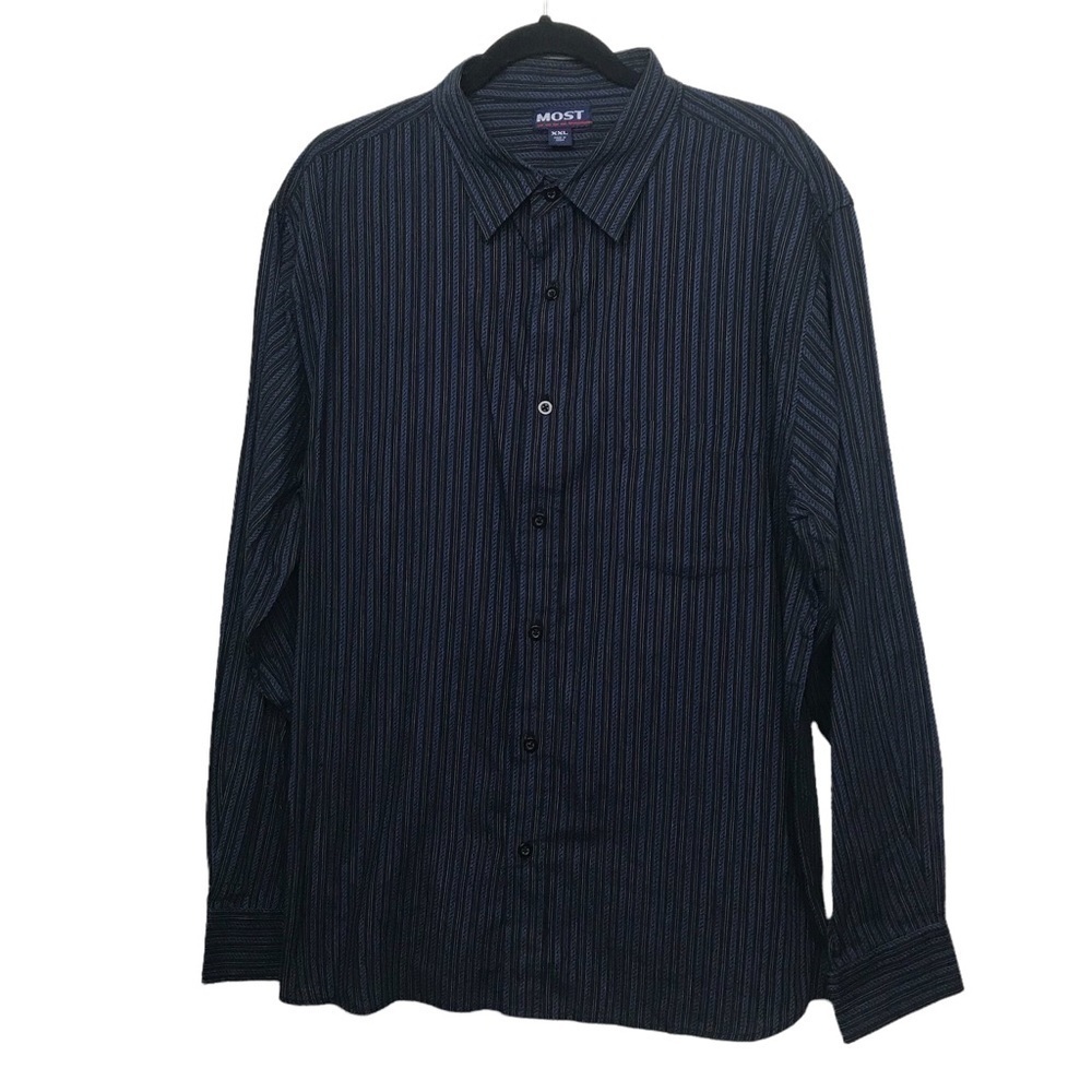 Most Blue Black Striped Button Up Long Sleeve Shirt XXL